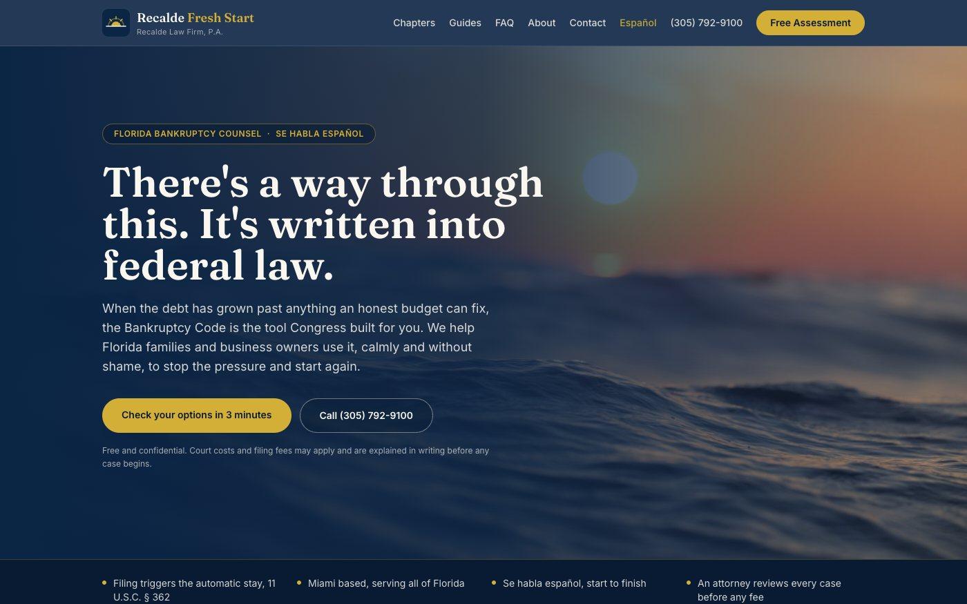 Screenshot of Recalde Fresh Start (bankruptcy)