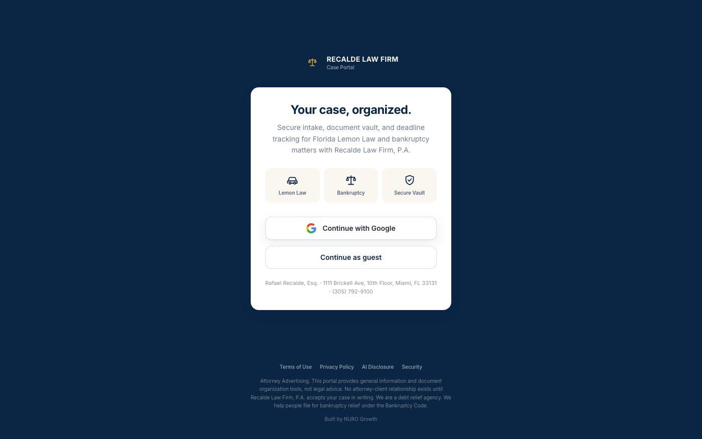 Screenshot of Recalde Case Portal