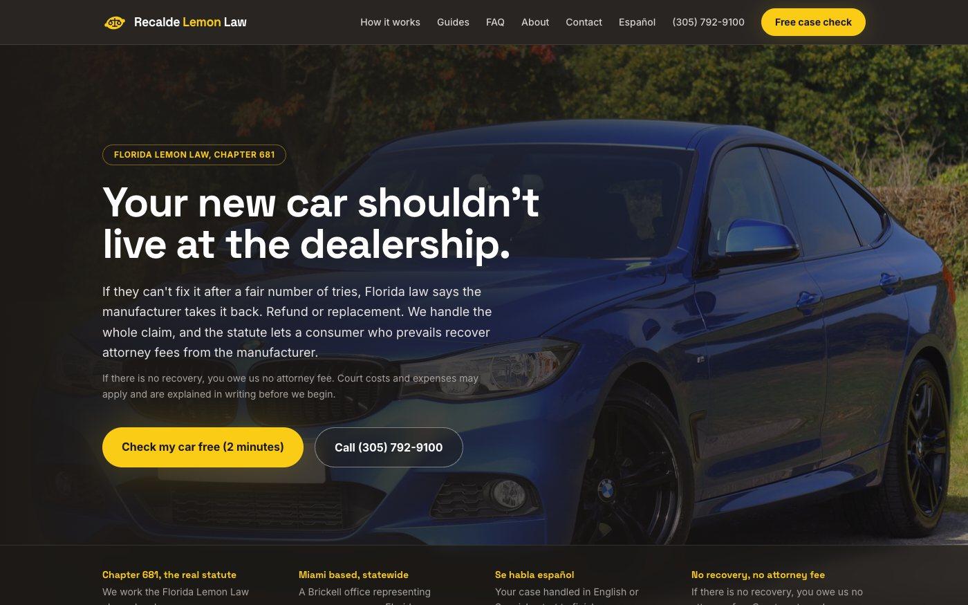 Screenshot of the Recalde Law website
