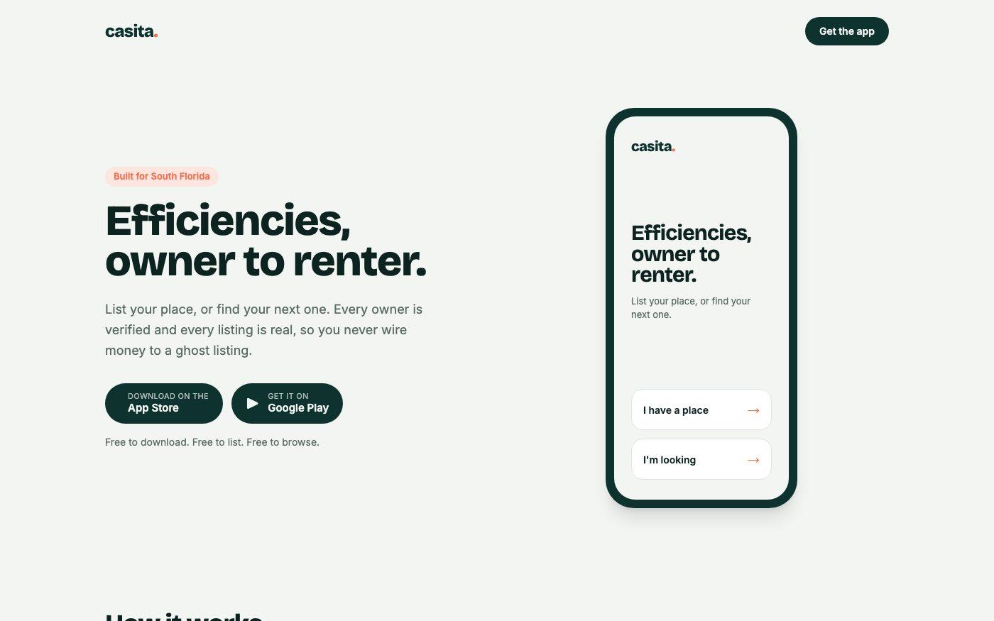 Screenshot of the Casita website
