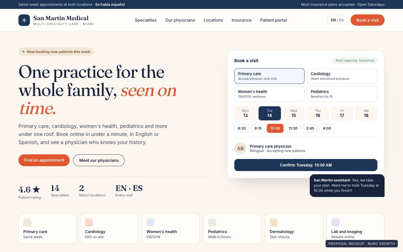 Screenshot of the San Martin Medical website